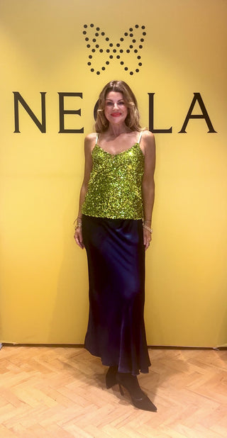Cleo- Sequin Tank Top- Lime Green