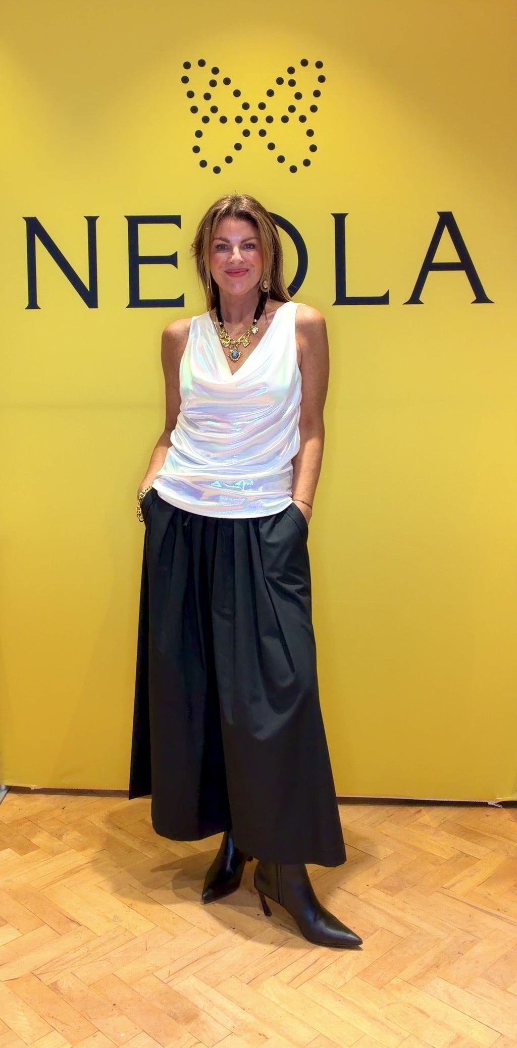 Kourtney- Pearlised White -Cowl Neck