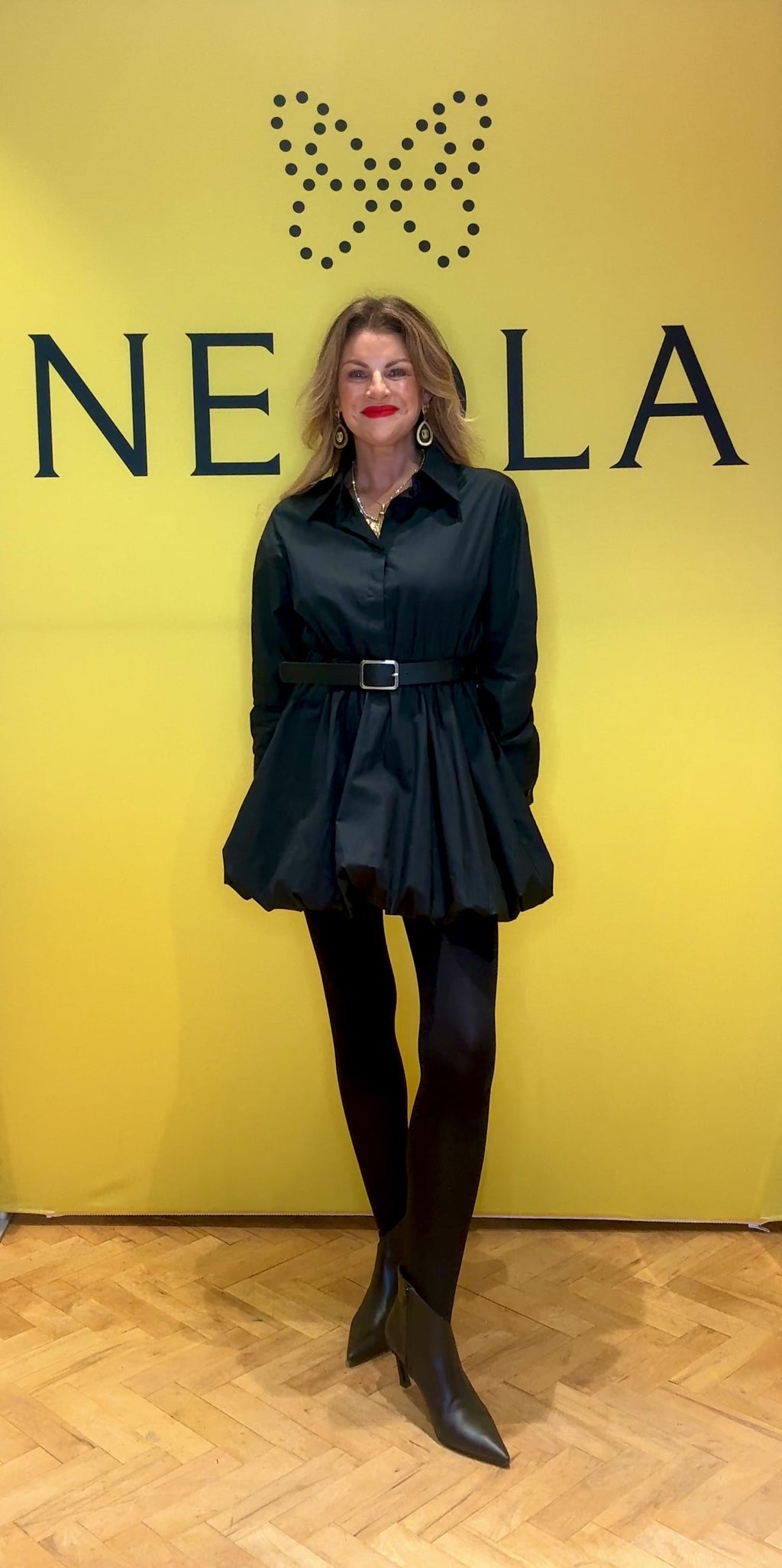 Nicole Puffball Shirt Dress- Black