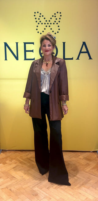 Toni - Brown Faux Leather Blazer
