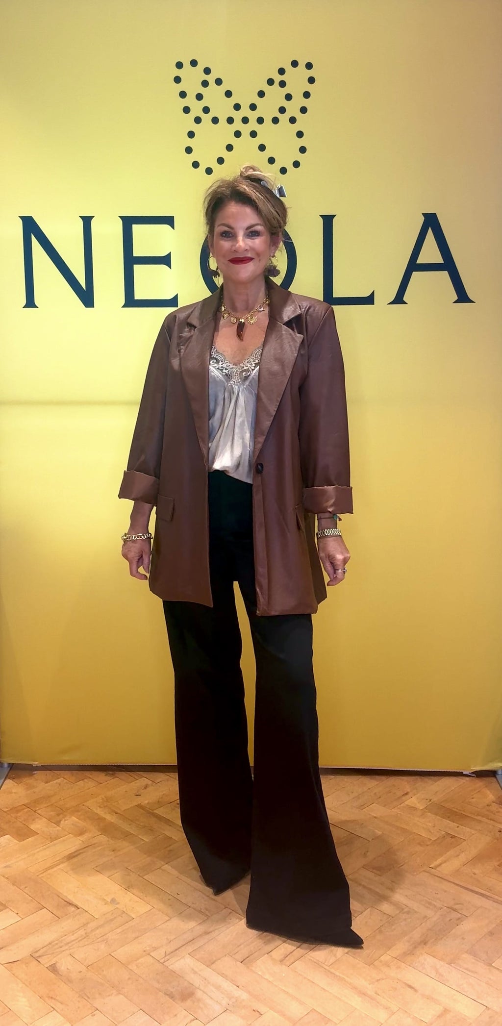 Toni - Brown Faux Leather Blazer